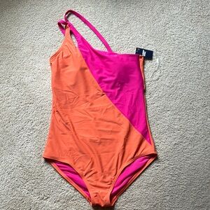 Pink and Orange One-Shoulder Swimsuit